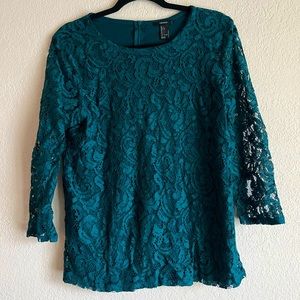 Forever 21 Teal Lace Large Long Sleeve Top Large